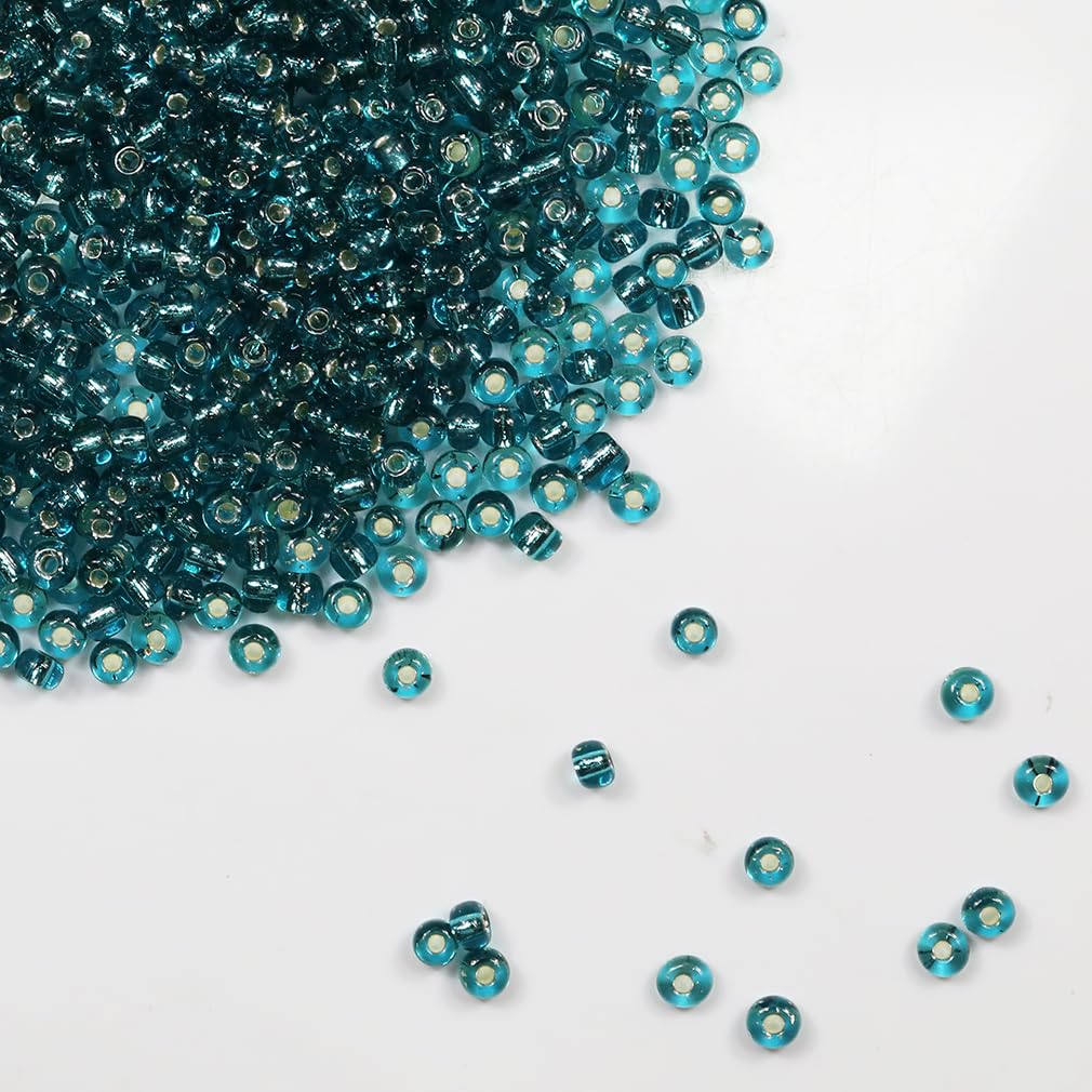 Tibaoffy Transparent Lake Blue with Silver Lined Beads Size 6/0 Crafts Glass Seed Beads 4mm for Jewelry Making (Total About 100g About 1200pcs)
