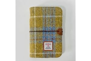 TAILORMAP Harris Tweed Wool Fabric Soft Cover Refillable Binder, 6 Ring A6 Size, 80 Pages (Yellow Blue Check)