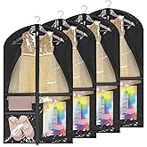 Univivi Dance Costume Bags Garment Bag 40 Inch Hanging Clothes for Dance Competitions, with 3 Medium Clear Zipper Pockets for Dance Costumes, Closet Storage (Black) - 4 Pack