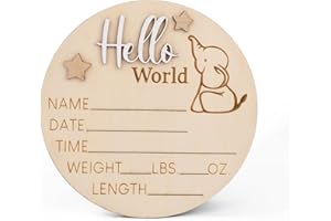 CUNCUN Hello World Elephant Birth Announcement Sign – Wooden Baby Name Plaque with 3D Lettering – Newborn Stat Sign – Baby Shower & Photo Prop