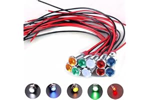 YQBONANZA 10PCS 6mm (1/4 inch mounting Hole) AC/DC 12-24V LED Metal Indicator Lights, Waterproof Signal Lights, Wired Driving Indicator Lights,(Green/Yellow/Red/Blue/White, Each 2PCS, Mix Light)
