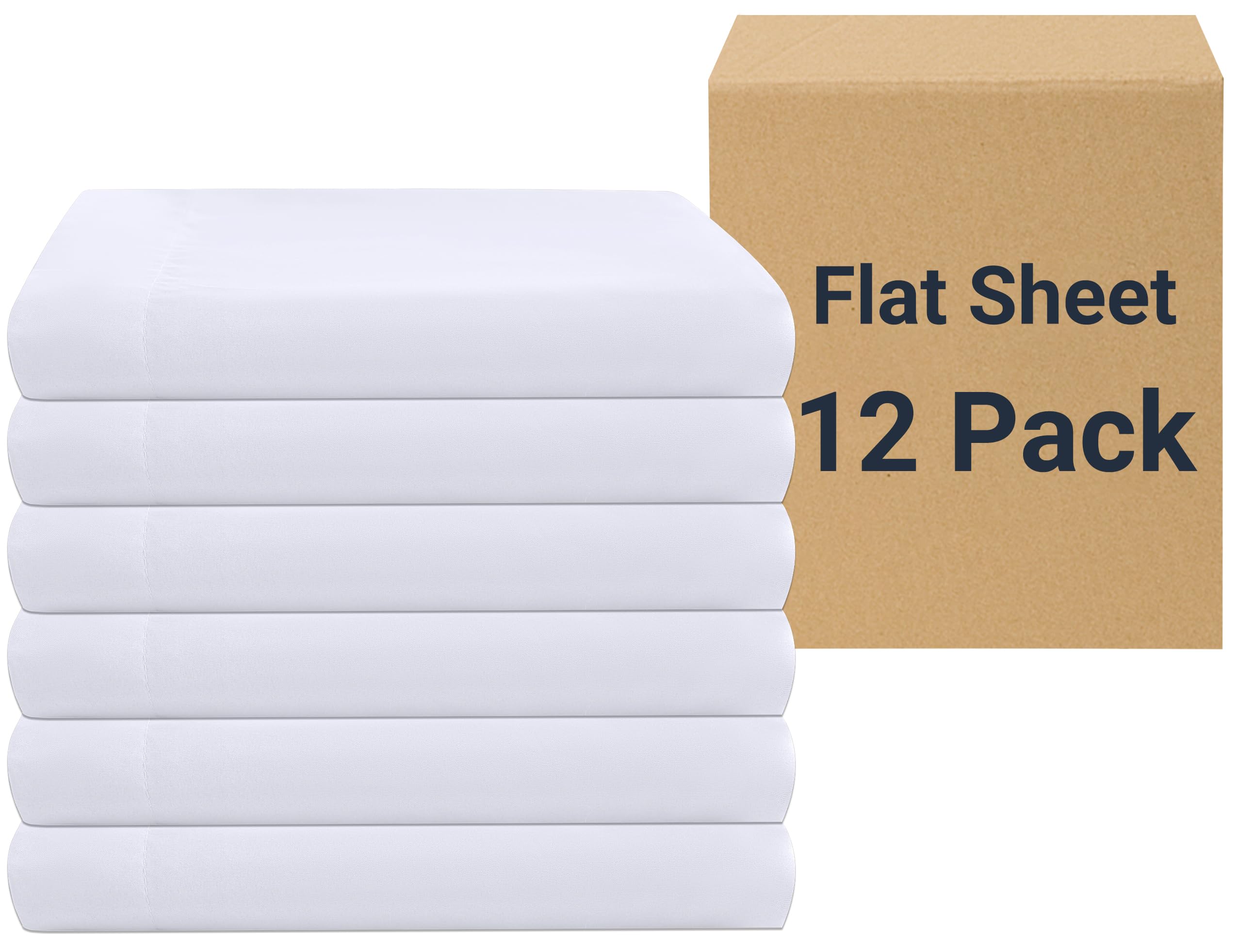 ZPECC White Bulk Flat Sheets Only Full Size 12 Pack, Easy Sort Top Bed Sheet by Color-Coded Hem Threads, Soft Durable Brushed Microfiber Fabric Hotel Airb&bs Essentials for Hosts, 81"x96"