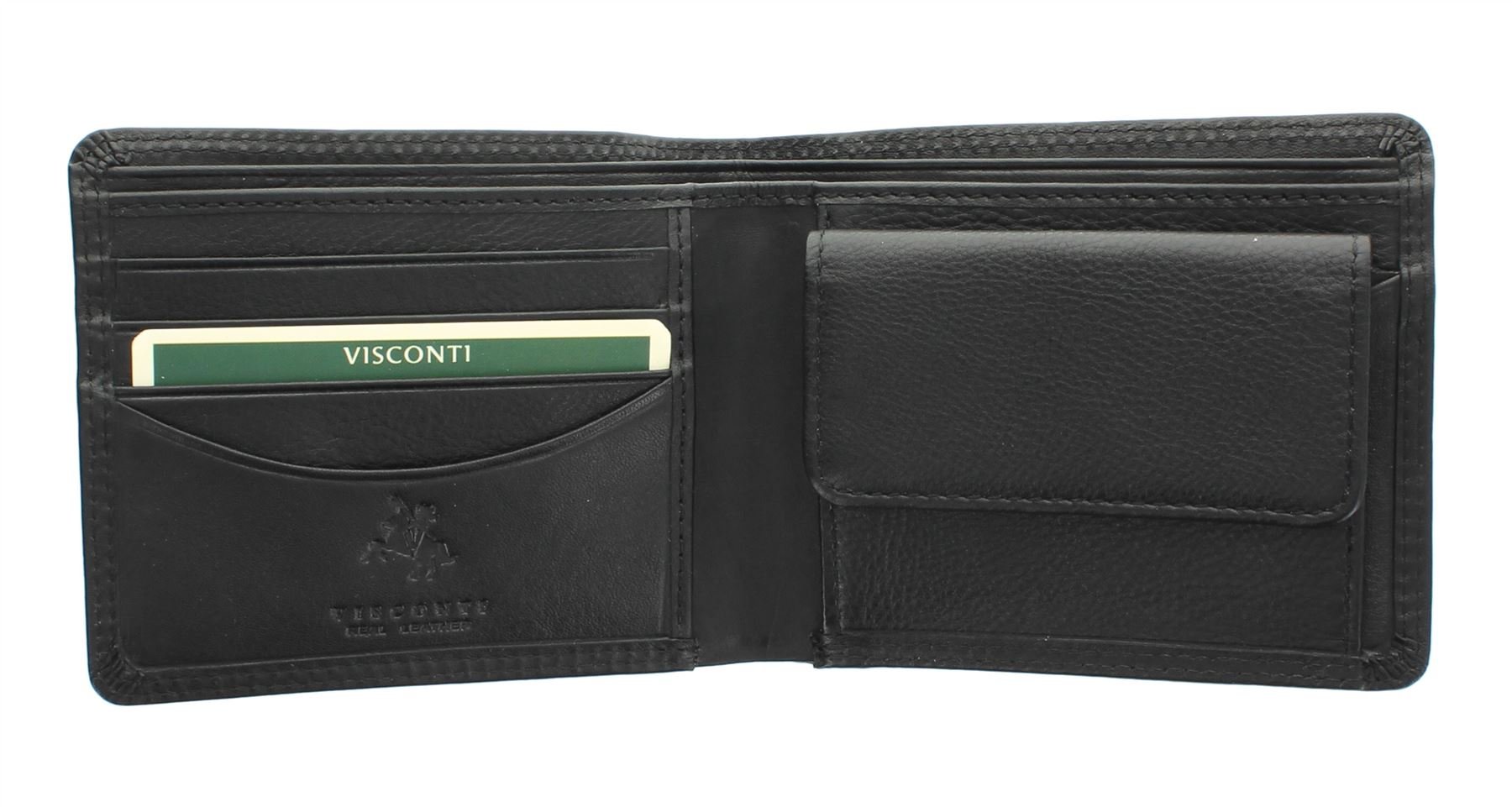 VISCONTI Heritage Collection Bi-Fold Stamford Leather Wallet RFID Blocking HT7 Black