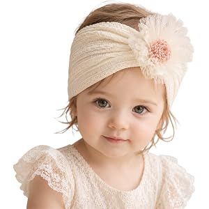 Baby Headband for Girls, Ivory Cream Floral Hairband with Pink Flower, Newborn Heapiece 0-24 Months, Baptism Headband, Christ