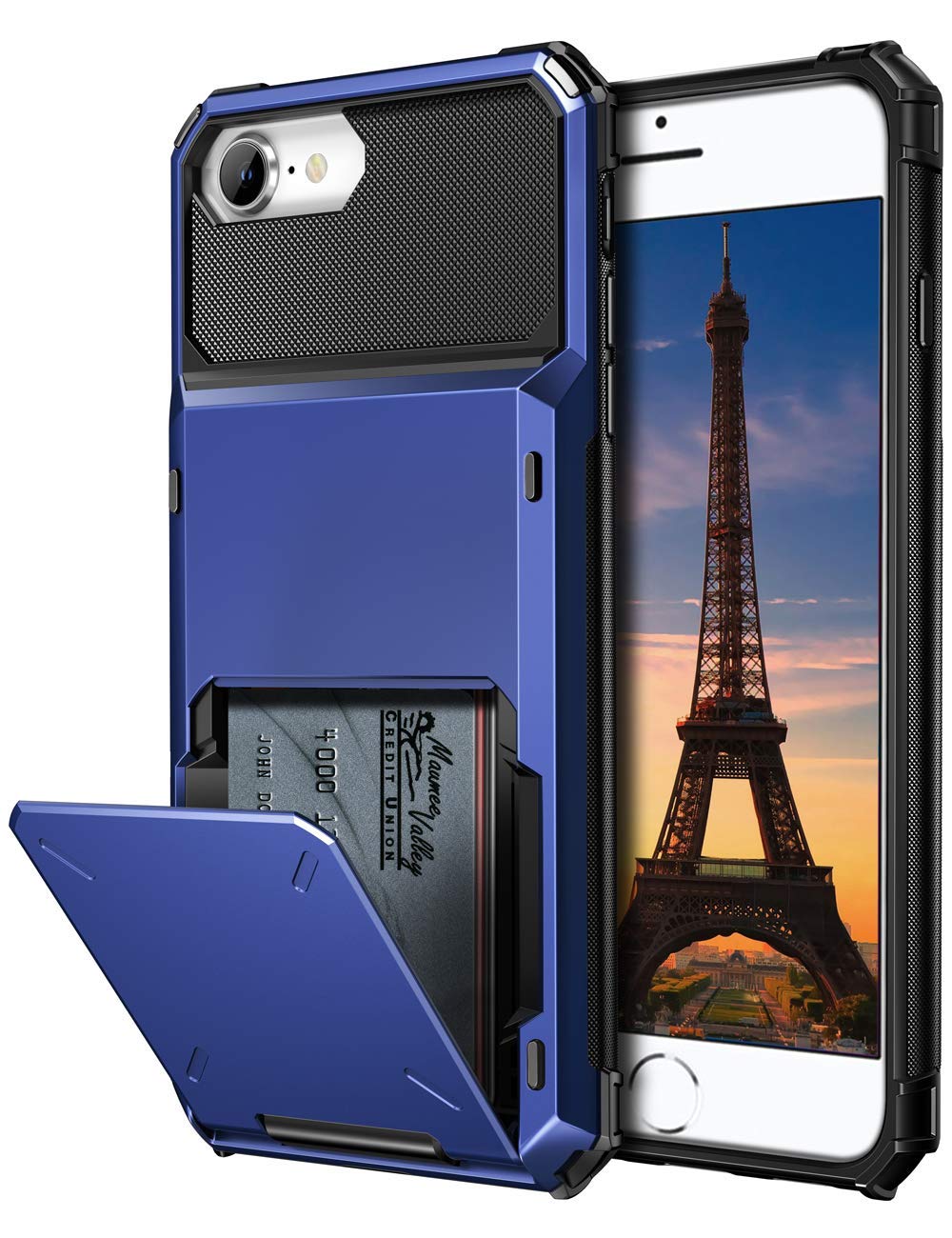 Coolden for iPhone SE 2022 Case iPhone SE 2020 Case with Card Holder Armor Wallet Cover Shockproof Heavy Duty Hard Back Protective Cases Cover for iPhone 7/8/SE 2/SE 3-Navy — image 1
