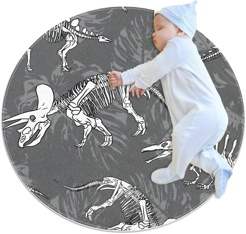 DEYYA Dinosaurs Skeleton Leaf NonSlip Round Floor Mat