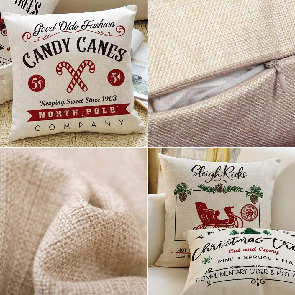 DAJIEWENHUA Christmas Pillow Covers 18x18 Set of 4 for Christmas Pillow Cover Winter Holiday Rustic Linen Cushion Case for Sofa Couch Christmas Decorations Throw Pillow Covers