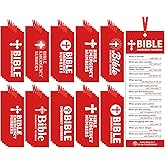 Cholemy 60 Pcs God's Emergency Numbers Bookmark for Kids Paper Religious Catholic Tassel Bible Verse Christian Bookmarks Bulk with Red Ribbon for VBS Sunday School Classroom Church Gifts