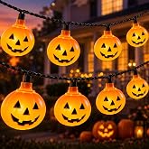 12FT 20 LED Halloween Pumpkin String Lights Outdoor Waterproof Connectable | Hanging Halloween Pumpkin Decorations Lights, Plug In Pumpkin String Lights for Patio Window Home Garden Porch Backyard Party