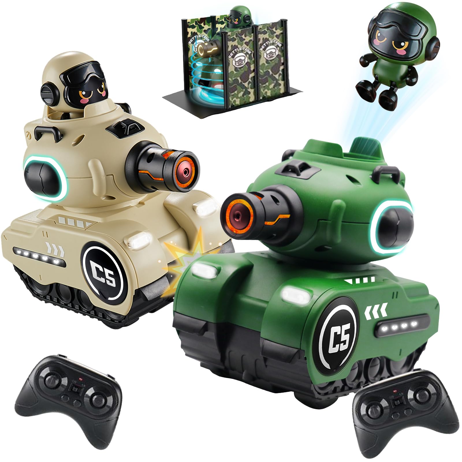 OBEST 2 Pack Remote Control Fight Car, 2.4GHZ RC Battle Tank Toy, Bumper Cars, Ejecting Infrared Robots, Blood Return Base,USB Charging, No Bullets Needed, Chirstmas Birthday Present