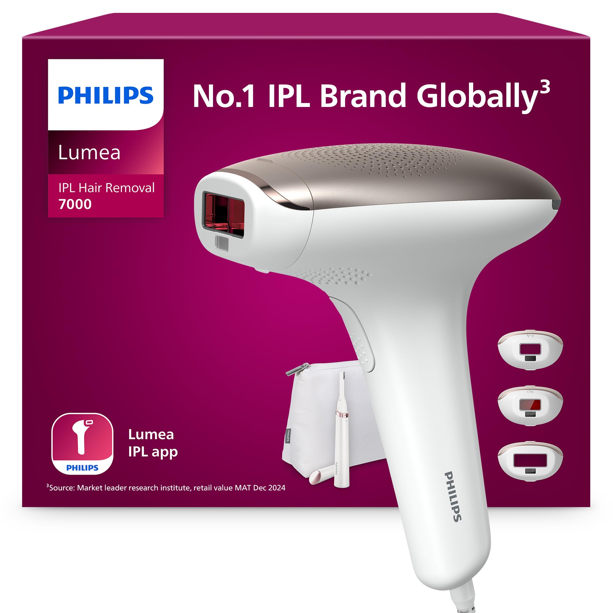 Philips Lumea 7000 Series, IPL Hair Removal Device, Laser Hair Removal Alternative, with Satin Compact Pen Trimmer, 3 Attachments for Body, Face and Bikini, Model BRI923/00