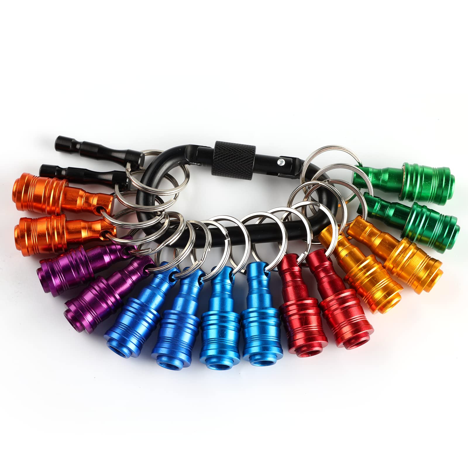 Katerk Portable 16pcs Bit holder Keychain Light Weight 1/4 inch Hex Shank Drill Screw Adapter Quick-change Screwdriver Electrician Tools Organizer