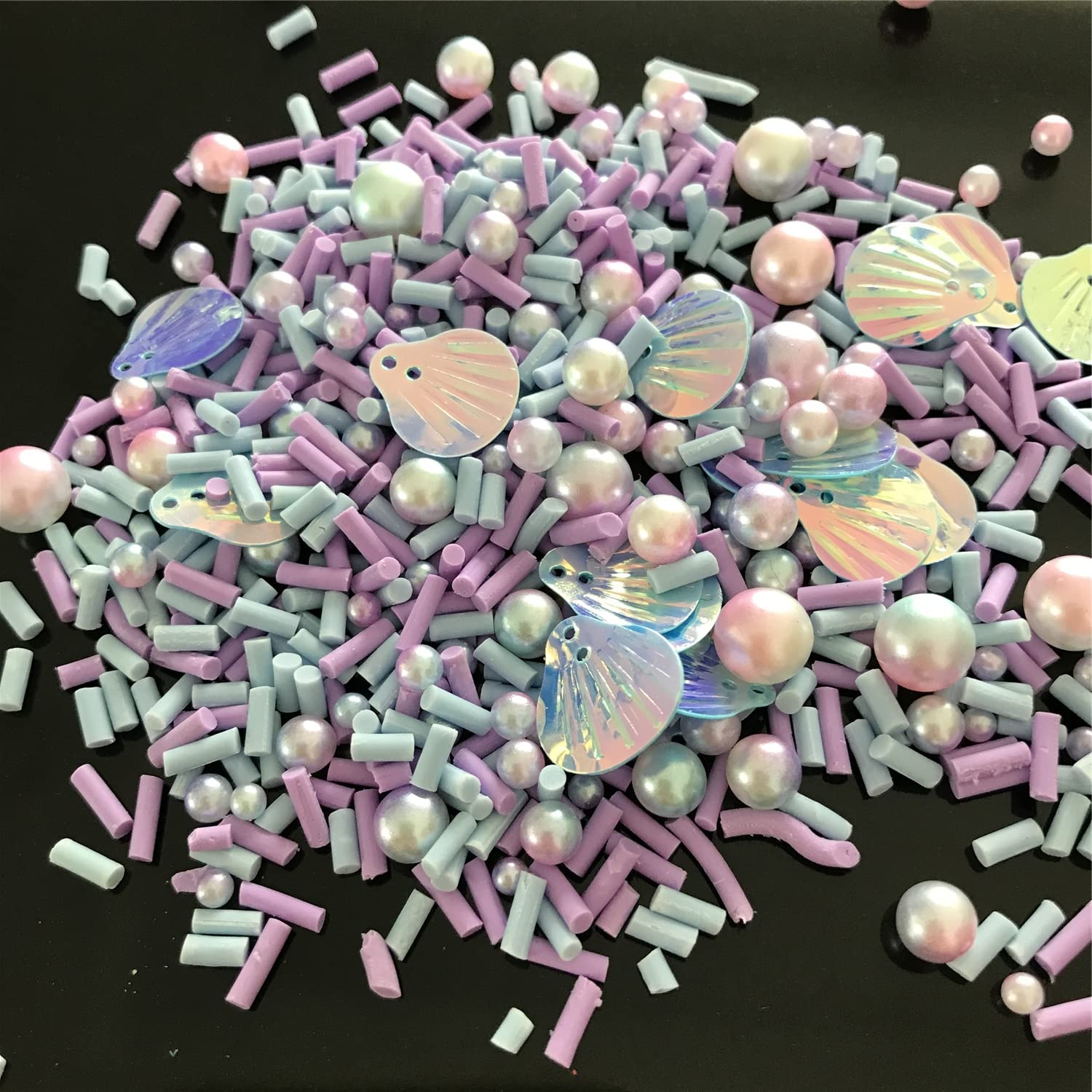 PrettyG 50g Pack Mixes Slices Supplies Polymer Soft Clay Pearl Shell Sequins DIY Decoration for Resin Nail Art Craft Slime Cake Dessert RT-YH (YH01)