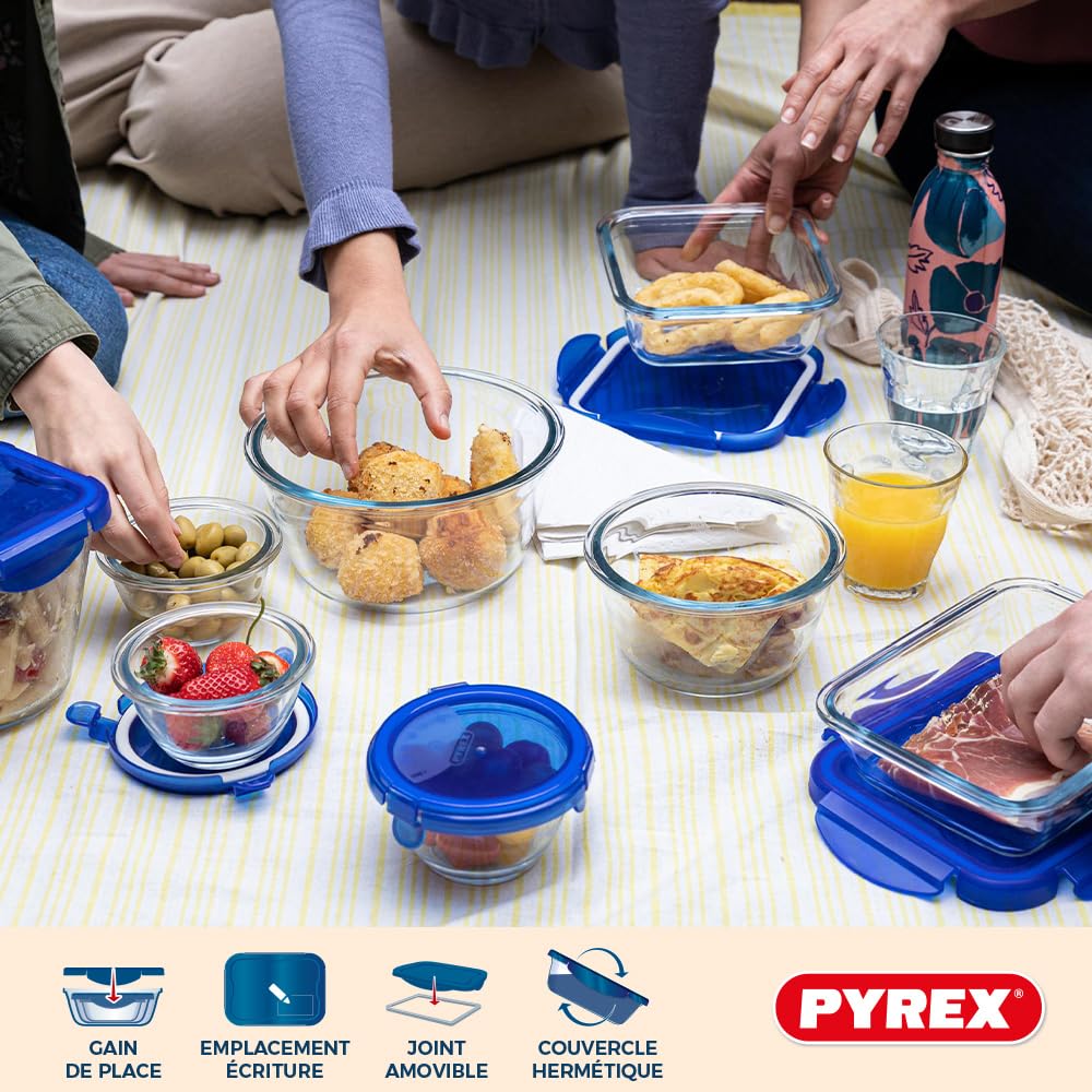 Pyrex Cook & Go Lunchbox-Set, rechteckig, 0,8 l, Borosilikatglas, Backofen, Mikrowelle und Spülmaschine, 5 Stück 3