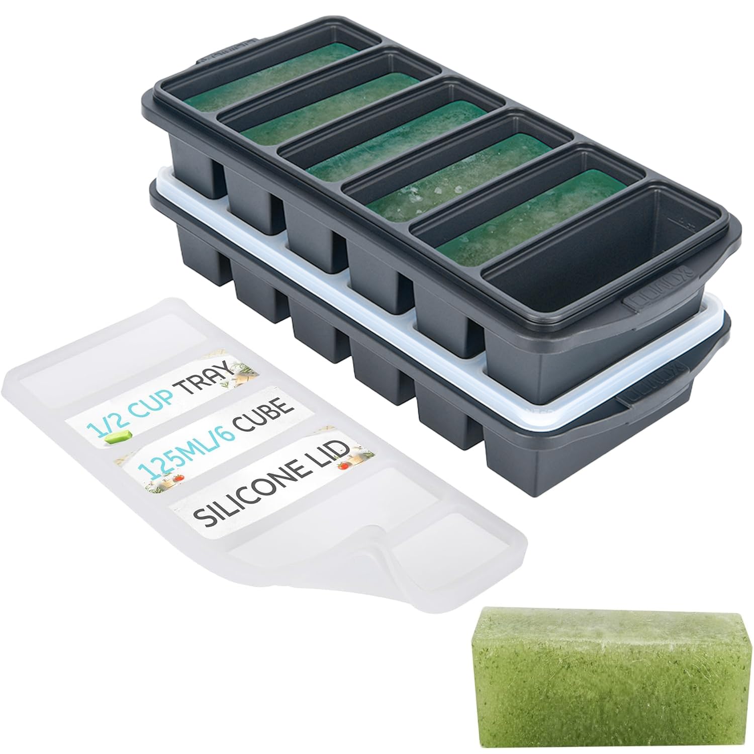 Photo 1 of 1/2 Cup Silicone Freezer Tray With Lid - Silicone Freezer Molds 2-Pack For meal prep & freezing of various sauces and other dishes, makes 12 perfect 1/2 cup portions cubes,oven and dishwasher safe