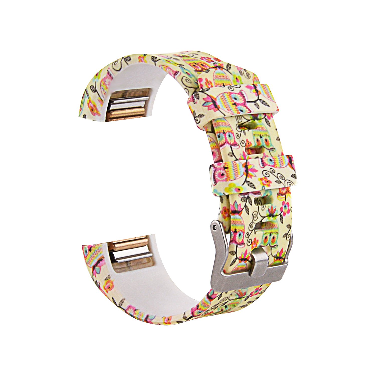 Fitbit Charge 2 Band,Soft Silicone Adjustable Replacement Sport Strap Printed Design Bands with Classic Buckle Fitness Accessory Wristband for Fitbit Charge2 (Pattern-15, Large (Wrist 6.5\