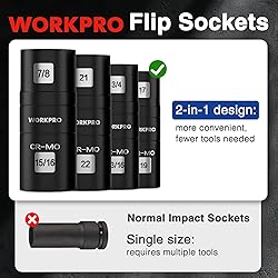 WORKPRO 5PCS Impact Socket Set 1/2" Drive, Lug Nut