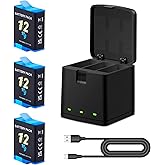 3-Pack 2000mah Battery Replacement Compatible for Hero 12/11/10/9 & Storage Fast Charger Box, with Type-C Charging Cord Cable Compatible with Hero 12/11/10/9