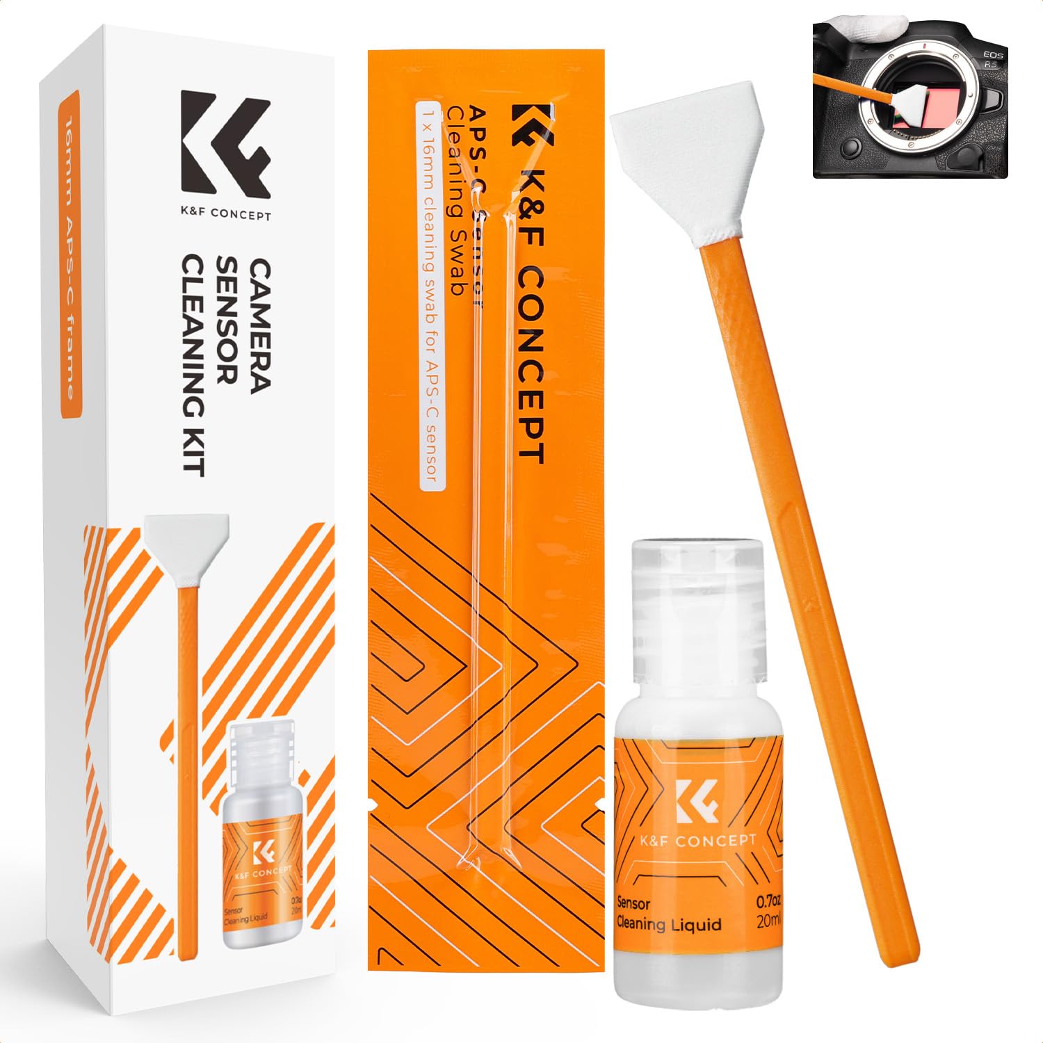 Photo 1 of K&F Concept 16mm APS-C Frame Sensor Cleaning Swab*6 + 20ml Sensor Cleaner, DSLR SLR Digital Camera CMOS and CCD Sensor Cleaning Swab Kits for Nikon Sony Canon Camera Clean