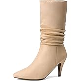 DREAM PAIRS Women's High Heel Mid Calf Boots Slouchy Pointed Toe Fall Boots