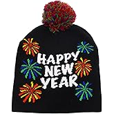 Enrwin Women and Men Autumn and Winter Happy New Year Knitted Hat Thick Soft Warm Chunky Beanie Crochet Beanie for Christmas