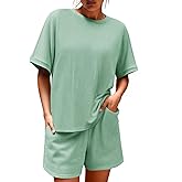 Imily Bela Womens 2 Piece Outfits 2025 Oversized Summer Short Sets Casual Beach Ribbed Short Sleeve Matching Set