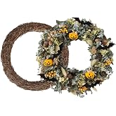 2 Pcs 13.6 Inch Natural Grapevine Wreaths for DIY Decor | Halloween & Christmas Front Door Decoration, Large Fall & Spring Wreath Supplies