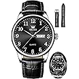 OLEVS Watch Men Mens Watches Watches for Men Leather Band Classic Brown Leather Watch Men, Analog Watch Men, Black Mens Leather Watch, Dress Waterproof Large Face Mens Watch,Relojes para Hombres Watch