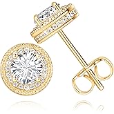 AMELINE 14K Gold Studs Earrings for Women, Small Gold Stud Earrings for Women, Stylish Minimalist Womens Earring Design, Brilliant Cubic Zirconia Earring Studs, 11 mm