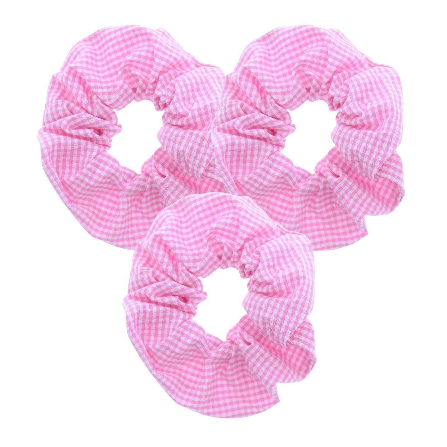 Topkids Accessories Gingham Hair Scrunchies Gingham School Scrunchie Set Girls Hair Bands School Uniform School Hair Accessories Scrunchie For Girls, Women, Ladies - Pack of 3 (Baby Pink)