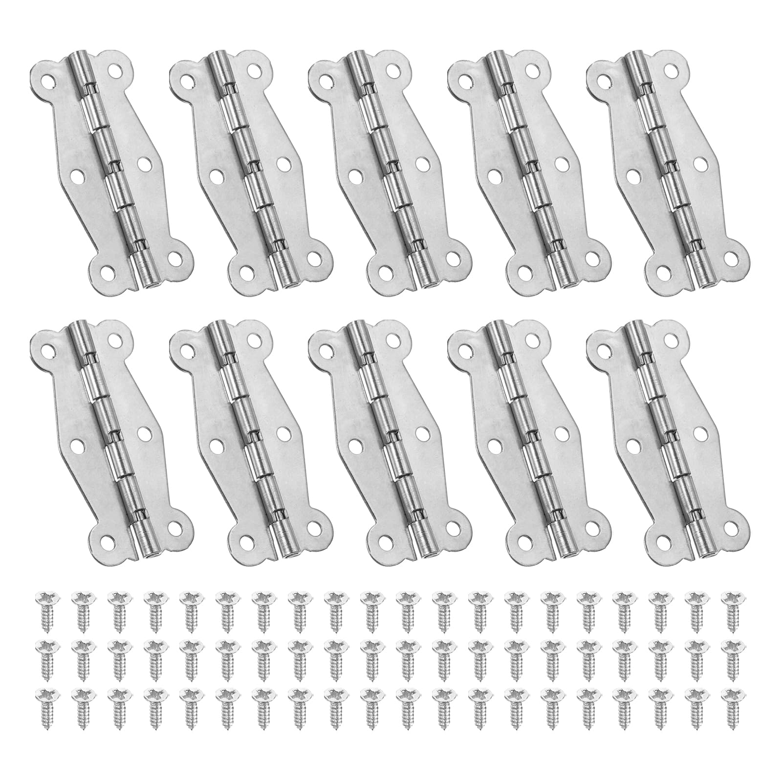 PATIKIL Small Vintage Box Hinges 2 Inch, 10 Pack 180-Degree Butterfly Decorative Hinges Jewelry Box Hardware with Screw for Cabinet Wooden Box Drawer Craft, Silver