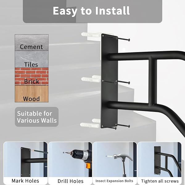 HANDRAILS FOR OUTDOOR STEPS,STAIR RAILING INDOOR1-3 STEP,PORCH RAILING & DECK HAND RAIL WALL MOUNTSTAIR HAND GRAB BARS,U-SHAPED SAFETY HANDRAILS