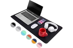 SEEKUP Black/Gray Dual Sided PU Leather Desk Pad, 2023 Upgraded Sewing Laptop Mat, Waterproof Large Mouse Pad, Non-Slip Writing/Painting Mat Desk Blotter Protector for Office/Home 31.5"x15.8" (80x40cm)