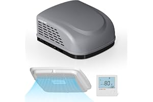 KINGRVER RV AC Unit 15000 BTU Non-Ducted Rooftop Air Conditioner with Heat Strip, 2-in-1 Heating and Cooling Mode, With Air Distribution Box Gray