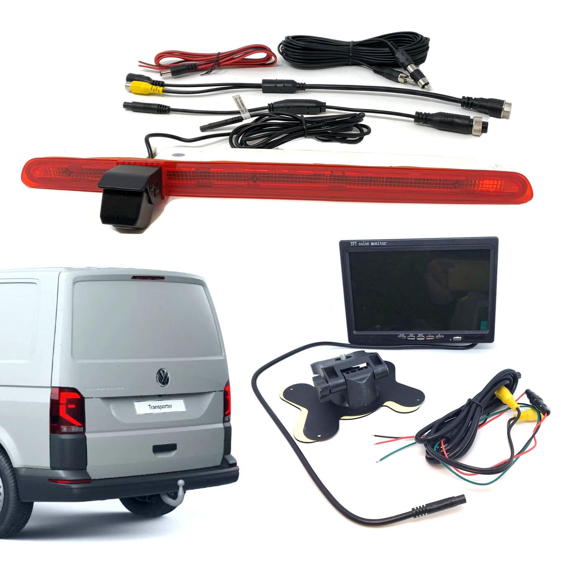 Dolphin Automotive Brake Light Reversing Rear Parking Camera For VW Transporter, Caravelle, Kombi & Multivan, T6 & T6.1 2016 Onwards Single Door/Tail Lift (Camera & 7" Dash Monitor)