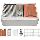 Lordear 33 Farmhouse Sink Stainless Steel Apron Front Ledge Workstation Deep Single Bowl 16 Gauge Stainless Steel Kitchen Farm Kitchen Sinks with Accessories, 9" Apron Height