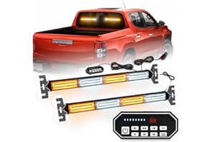 LRTER 2x17.7 Traffic Advisor Light Bar w/Digital Display Controller Windshield LED Emergency Strobe Visor Safety Warning Hazard Flashing Lights for Firefighter Police Trucks Vehicles, Amber/White