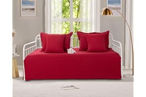 FEYOCN 5-Piece Burgundy Red Daybed Cover Set, Twin Daybed Bedding Set for All Seasons, Lightweight Comforter Bedspread, Geometric Print Day Bed Cover with 4 Pillow Shams, 39"x75"