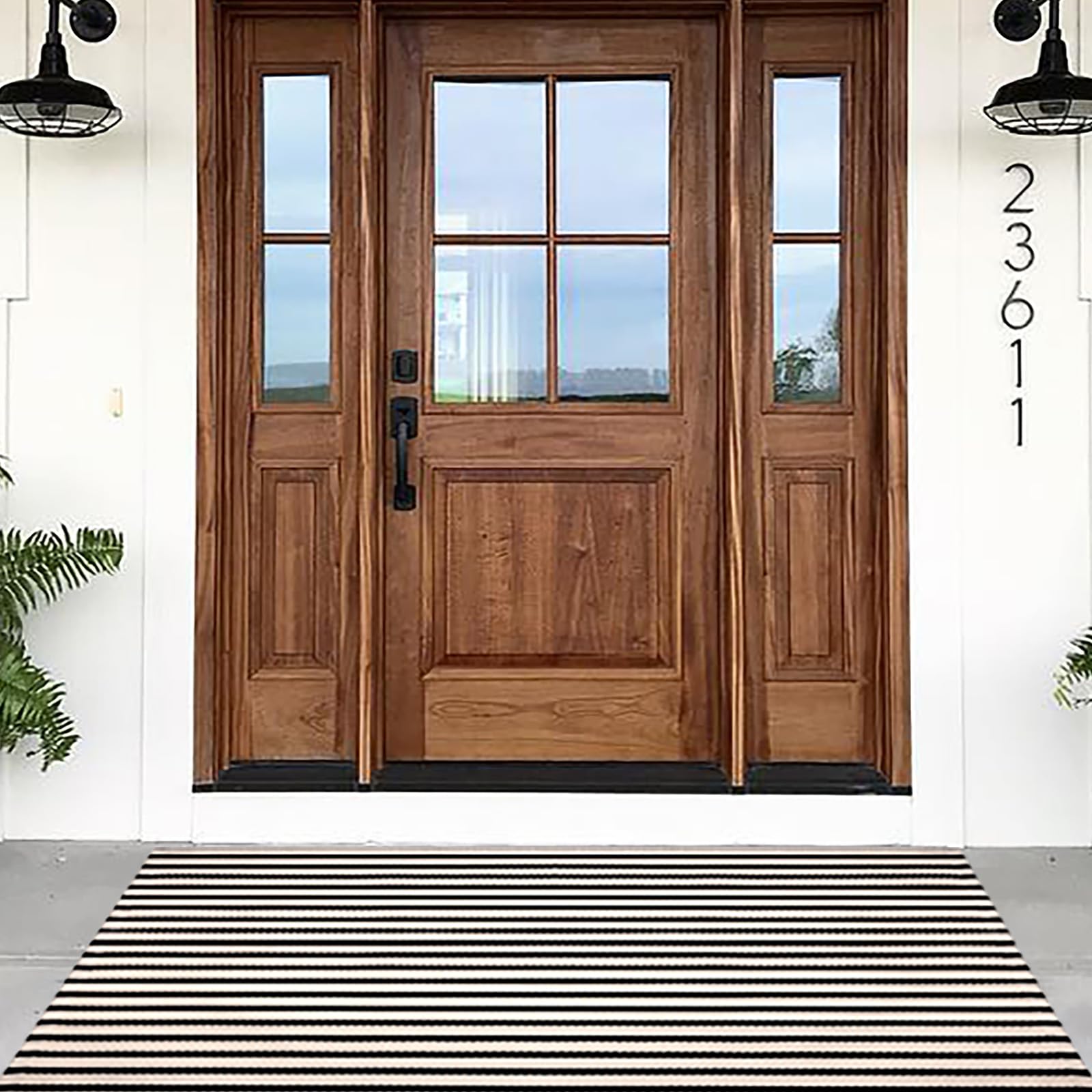 Photo 1 of Black and White Striped Rugs, 4'x6' Area Rug Washable Indoor Outdoor Rug Cotton Hand-Woven Farmhouse Layered Double Door Mats for Front Porch, Patio, Entryway, Laundry Room, Bedroom