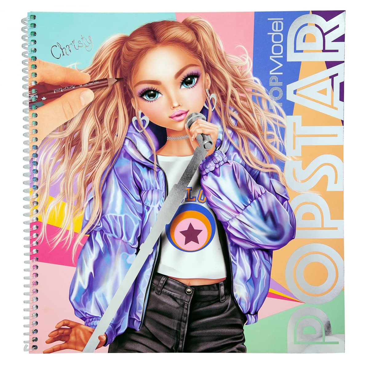 Depesche 12228 TOPModel Popstar Colouring Book with 60 Pages for Designing Model Motifs and Outfits, Colouring Book with Sticker Sheet Stencils and Much More, Children from 6 Years