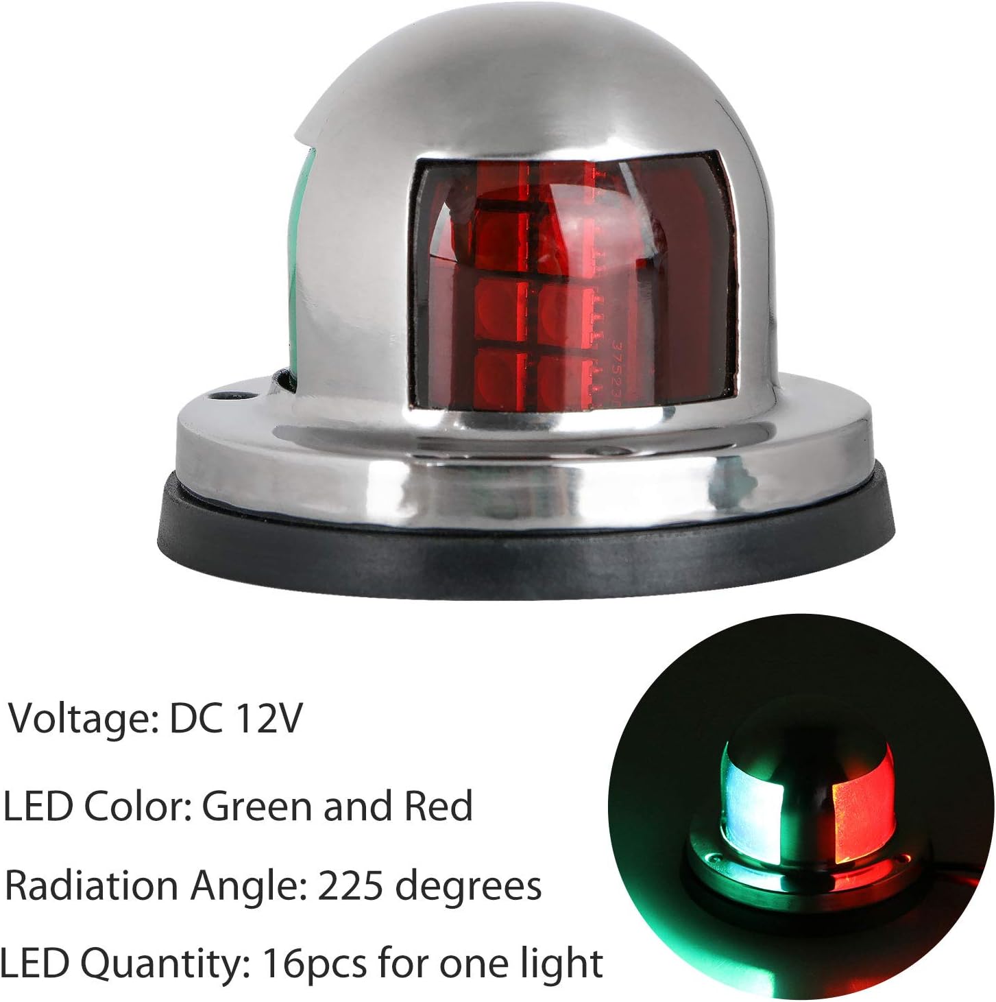 Linkstyle 12v Marine LED Boat Navigation Lights, Waterproof Marine Navigation Lamp Marine Boat Bow Lights with Red and Green LED for Boat Pontoon Yacht Skeeter[Stainless Steel Shell] : Sports & Outdoors
