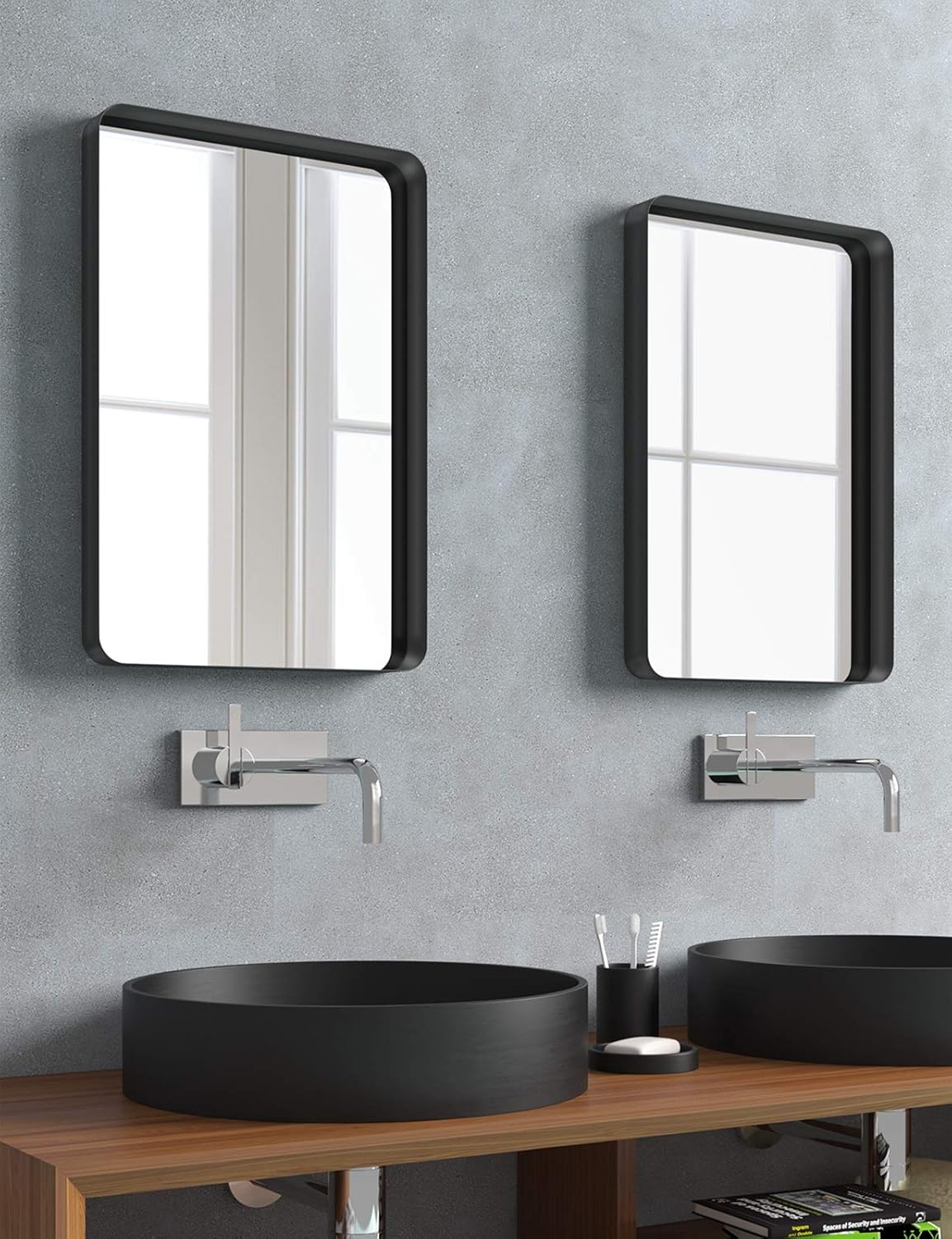 NXHOME Rectangle Metal Frame Wall Mirror for Bathroom 18 x 24 Inch Wall Mounted Vanity Mirror Rounded Corner Black Frame Decorative Mirrors for Living Room Bedroom: Furniture & Decor