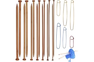 7 Pairs Bamboo Knitting Needles Set, 14Inch Long Single Point Straight Wood Smooth Long Wooden Knitting Needles for Hats, Sca
