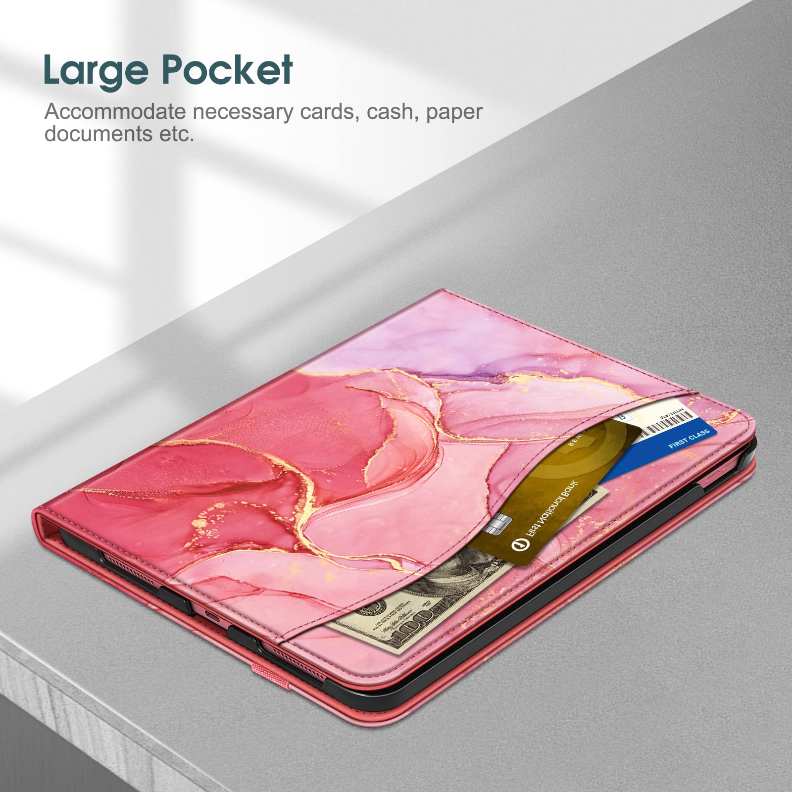 Fintie Case for iPad (A16) 11th Generation 11 Inch (2025), iPad 10th Generation 10.9 Inch (2022), Multi-Angle Viewing Protective Stand Cover with Pencil Holder & Pocket, Marble Pink