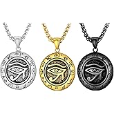 3Pack Set Eye of Horus Pendant Chain Necklace for Men Women,Stainless Steel Ancient Egyptian Men Necklaces,Titanium Steel Black Gold Silver Egyptian Eye of Ra Horus Pendant Charm Protection Amulet Necklace Jewelry for Men Women