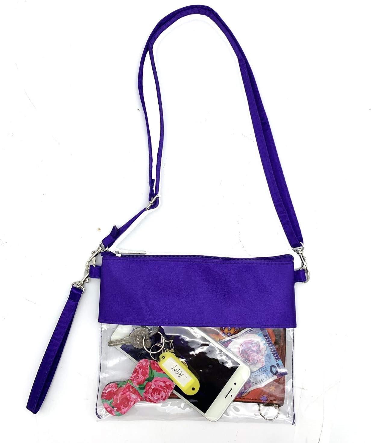CAREOR Clear Tote Bag - Adjustable Cross-Body Strap Bag, NFL approved Clear Vinyl Bag Gameday Crossbody Purse Bag with Zipper Closure for Work School Sports Games