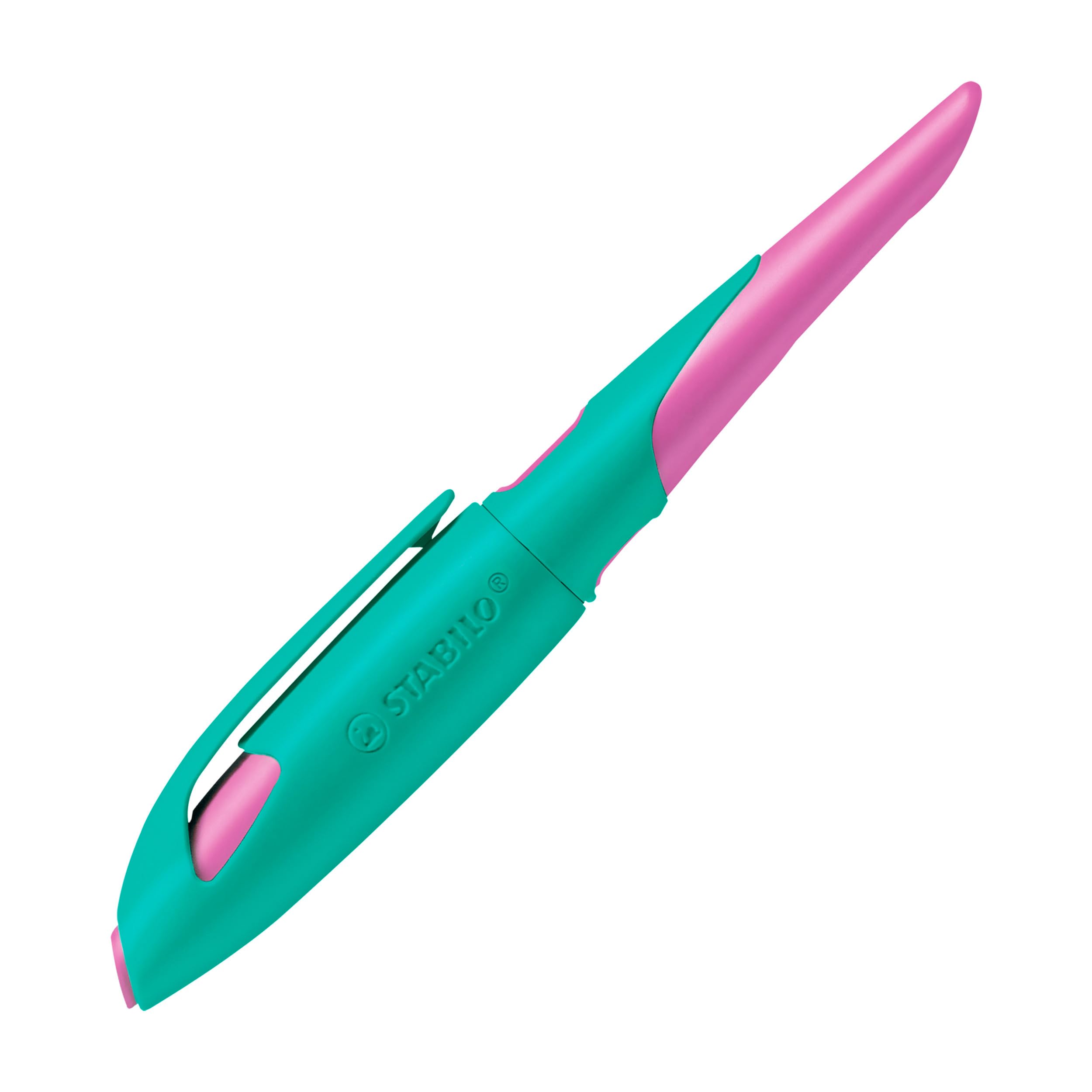 Ergonomic School Fountain Pen - STABILO EASYbirdy - A Nib - Right Handed - Turquoise/Neon Pink