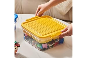 WMM Toys Storage Organizer Bins for Lego, Building Blocks Storage with Building Baseplate Lid, Storage Containers for Building Brick Storage Plastic Stackable Organizer Bin Toy Chest (Yellow)