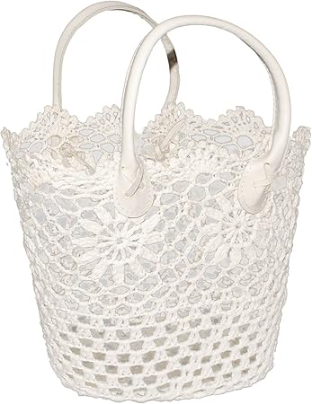 Kleiner Korb - weißer geflochtener Häkelkorb / Bastkorb - Spitze - in