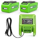 Replacement Battery and Charger for Greenworks 40V Battery Compatible with GreenWorks G-MAX 6.0Ah 40V Power Tools 29462 29252 20202 22262 25312 25322 20642 22272 27062 21242 (2pack+Charger)